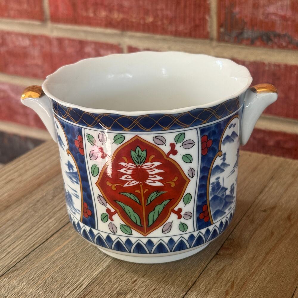 Vintage Ryuhou Kiln Sanyo Toki Japanese Imari Porcelain Wine Cooler Cachepot 6"
